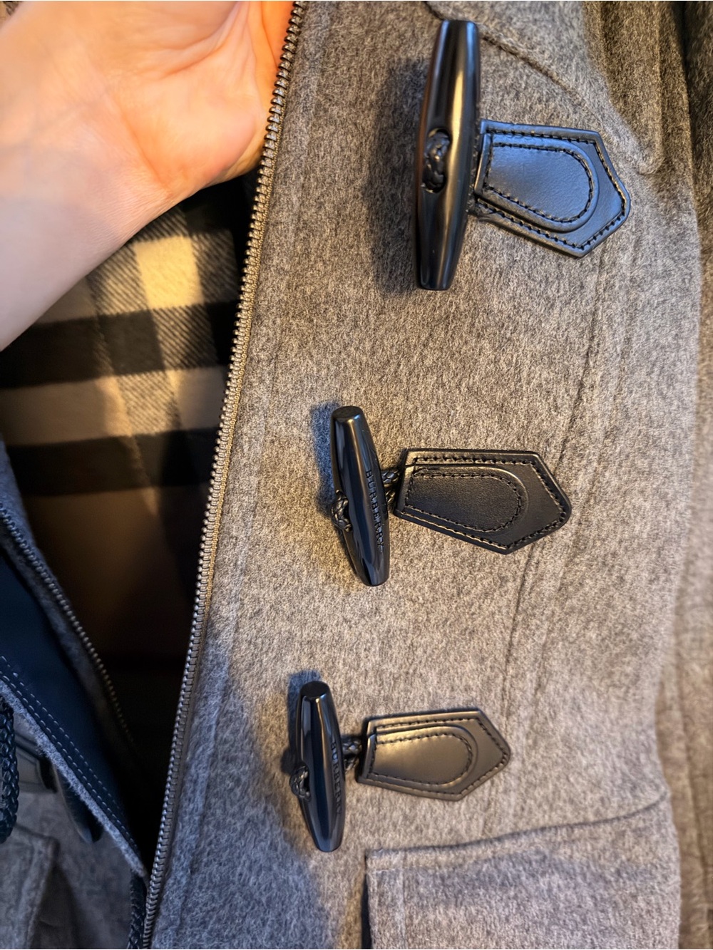 Burberry Gray Toggle Pea Coat with Signature Check - Picture 7 of 8